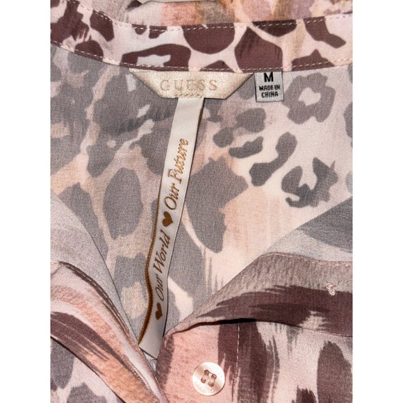 Guess Clouis Sheer Leopard Print Fitted Button Up Blouse M Animal Print Top - Picture 6 of 8